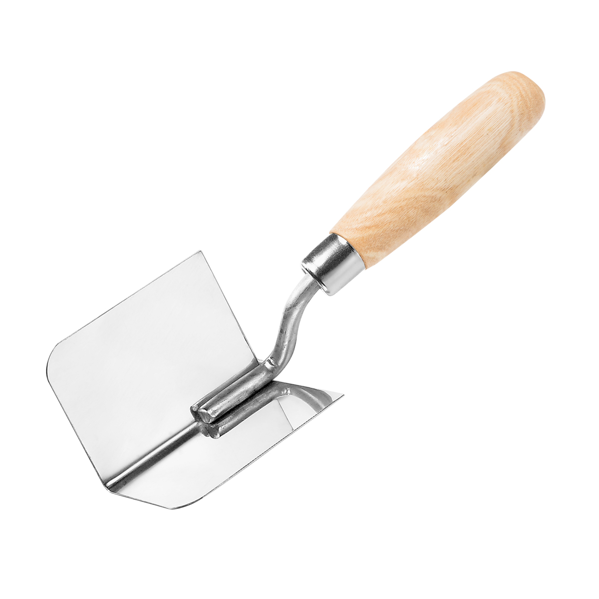 Inner corner trowel, wooden handle, stainless steel 