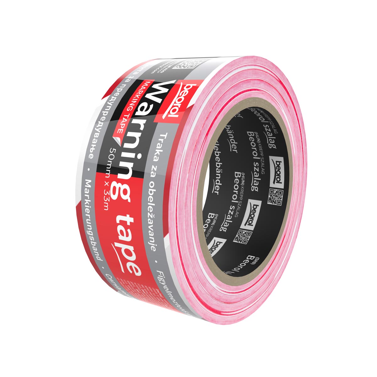 Warning tape 50mm x 33m, red/white 