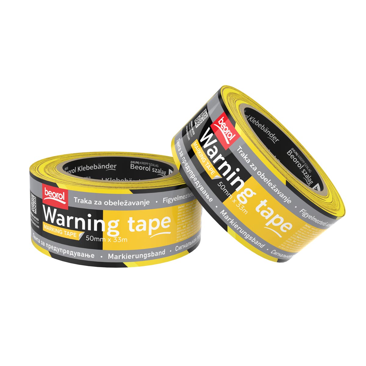 Warning tape 50mm x 33m, yellow/black Beorol