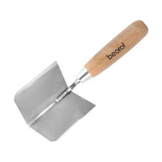 Inner corner trowel, wooden handle, stainless steel 