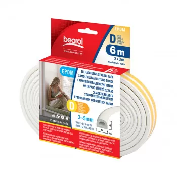 Seal strip D-profile, white 6m 