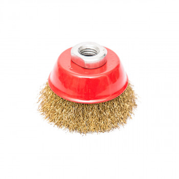 Circular brass coated cup wire brush for angle grinder, ø65mm 