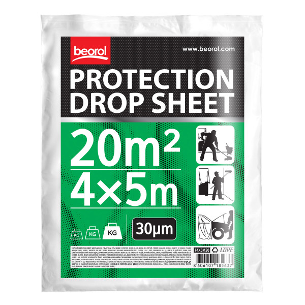 Protection drop sheet 4x5m / (13,1x16,4 ft), 30mic Beorol