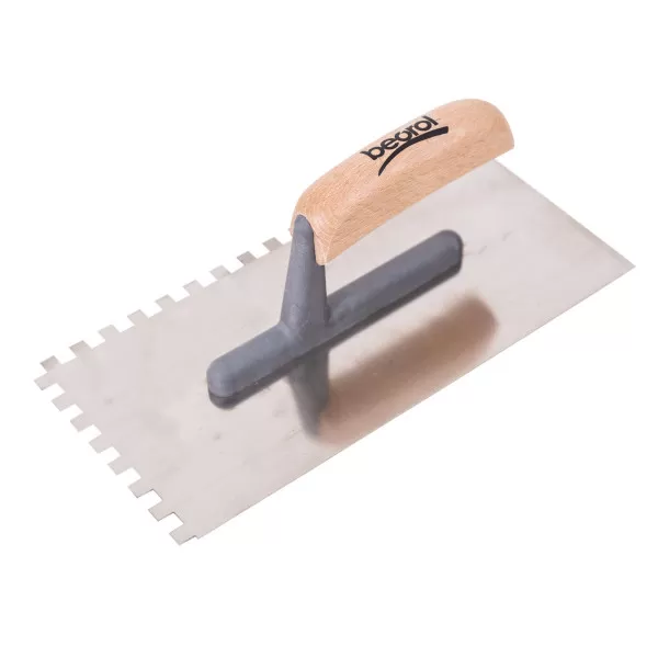 Plastering trowel, stainless steel, wooden handle 8x8mm 