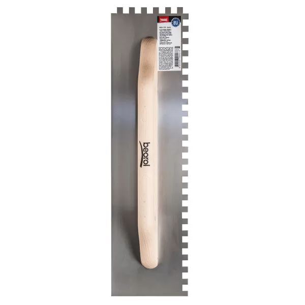 Plastering trowel, 480x130mm, wooden handle, stainless steel 10x10mm 