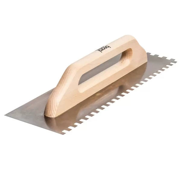 Plastering trowel, 480x130mm, wooden handle, stainless steel 10x10mm 