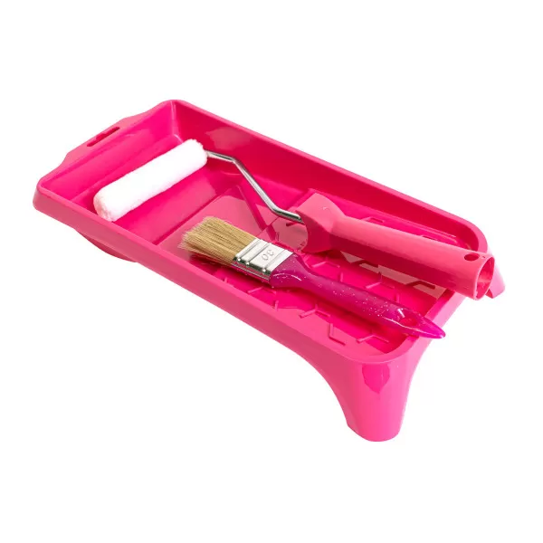 Pink Painting Set - tray, brush, mini roller 