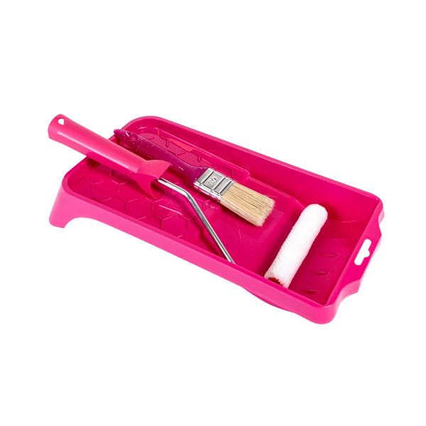 Pink Painting Set - tray, brush, mini roller 