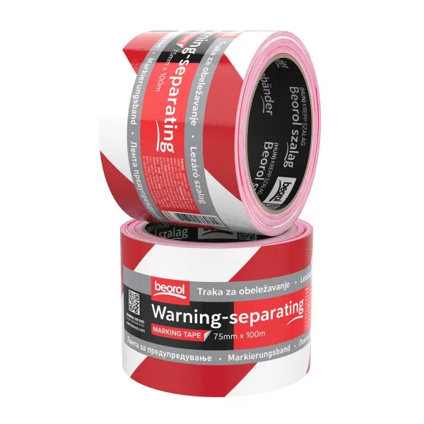 Warning-separating tape red/white 75mm x 100m 