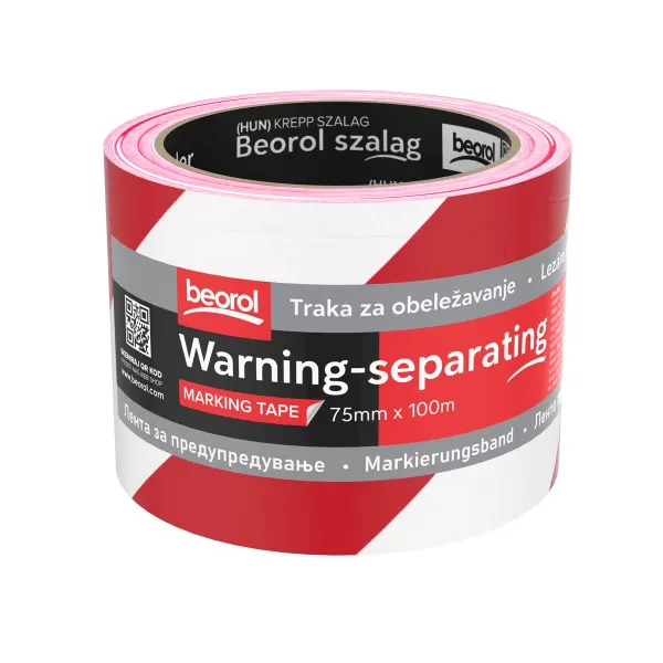 Warning-separating tape red/white 75mm x 100m 