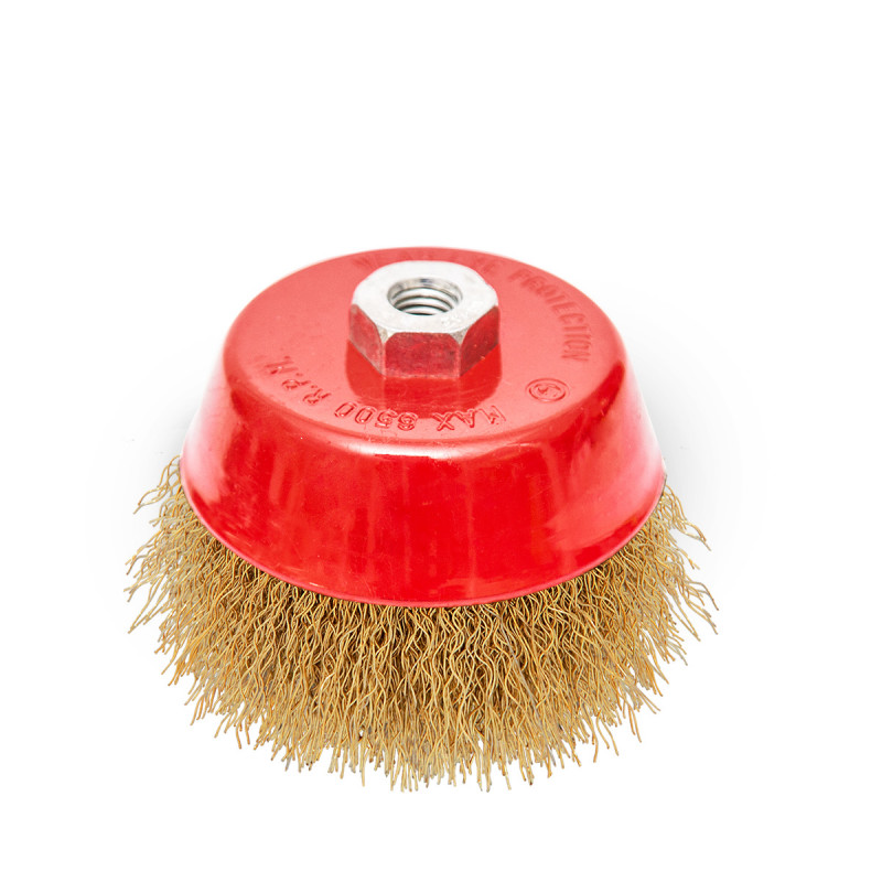 Circular brass coated cup wire brush for angle grinder, ø100mm Beorol