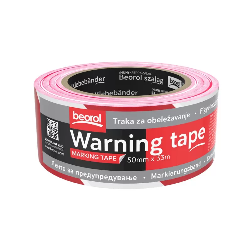 Warning tape 50mm x 33m, red/white 