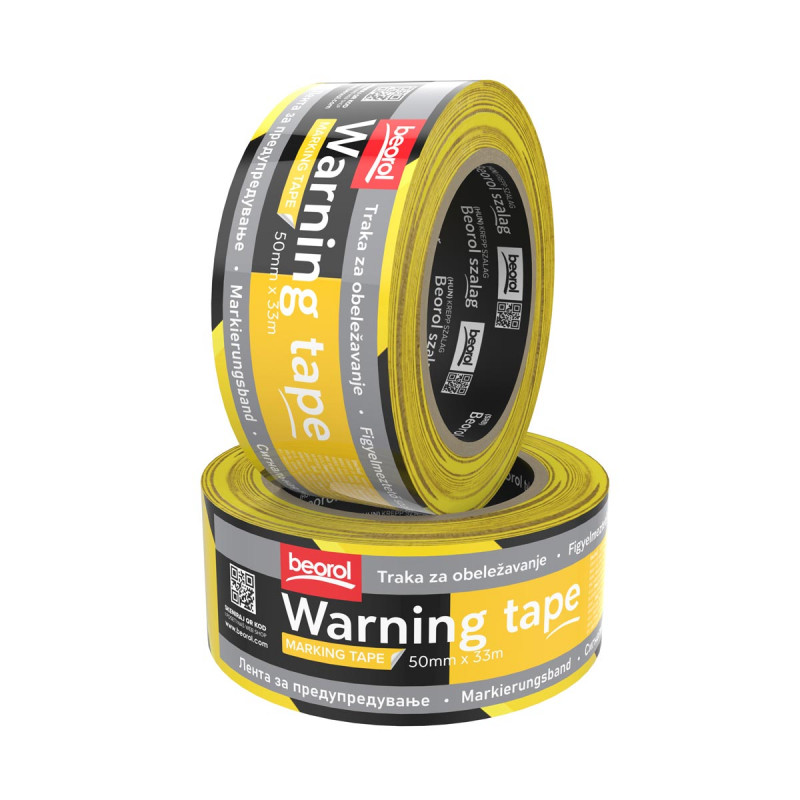 Warning tape 50mm x 33m, yellow/black Beorol